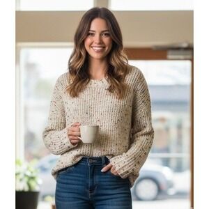 Violet Ruby Sweater Women's Large Beige‎ Colorful Knit Pullover Travel Vacation